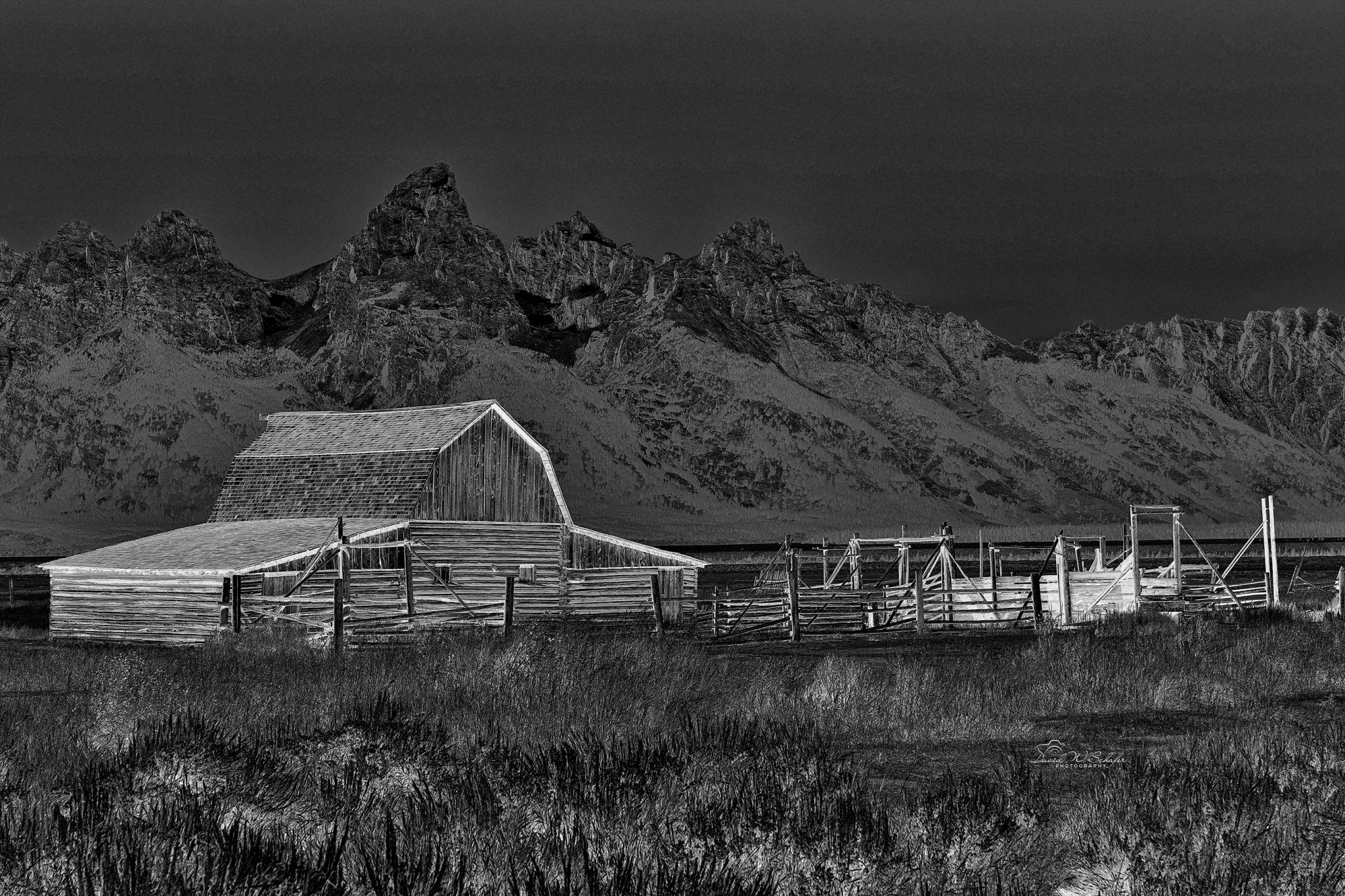 Moulton Barn in Monochrome by David W Schafer